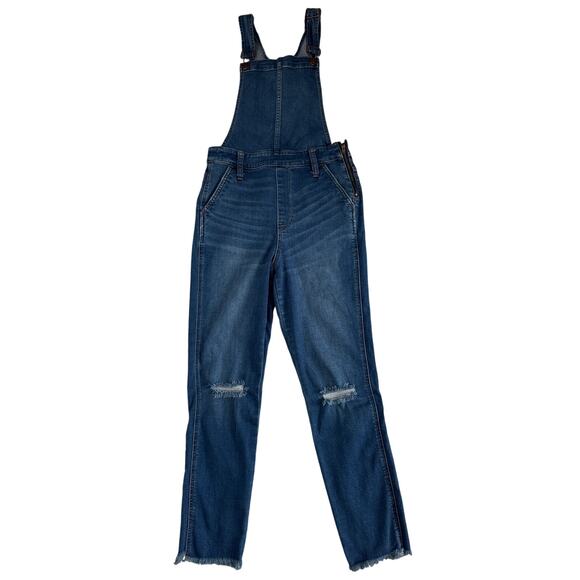 Madewell Denim Overalls Medium Wash Distressed Knees size ziper  Medium - Picture 1 of 10